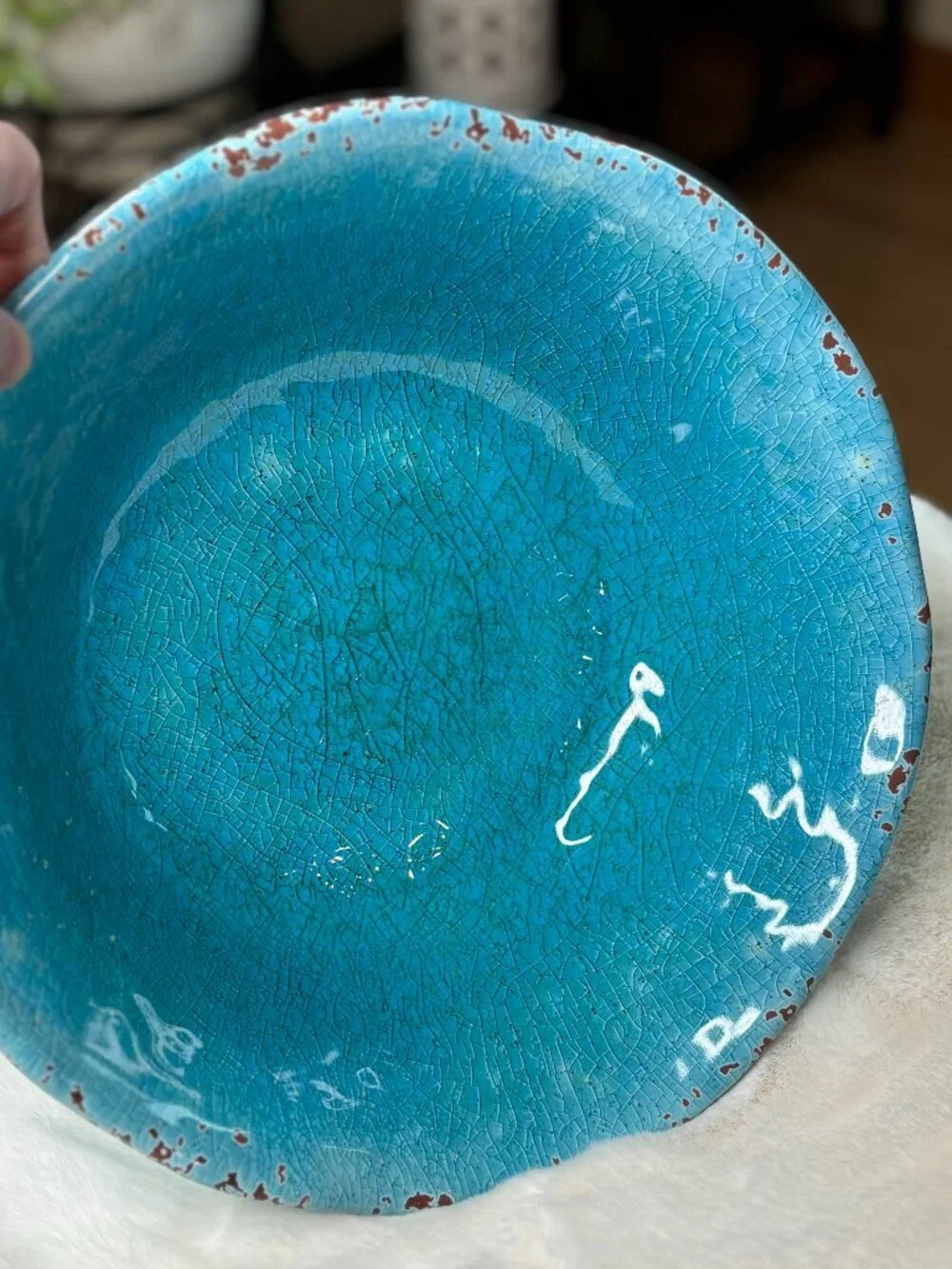 Pier 1 Imports Carmelo Blue Melamine Crackle Glaze Distressed Large Bowl-NWT